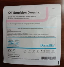 30x  DermaRite Oil Emulsion Gauze Non-Adhesive Wound Dressing, 3" x 16" Exp 2029