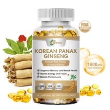 Korean Red Panax Ginseng 1600mg - 120/240/480 Capsules - Extra Strength NON-GMO