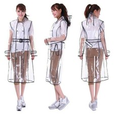 Lady Raincoat Long Jacket Trench Coat Hooded Sheer Belt Casual Fashion Chic Tops
