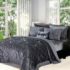 Velvet 3PC Quilted Bedspread Bed Throw Pillow Shams Double King Size Bedding Set
