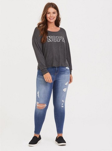 Torrid Charcoal Gray White NOPE Graphic Cropped Pullover Sweatshirt - Size 00 - Picture 10 of 10