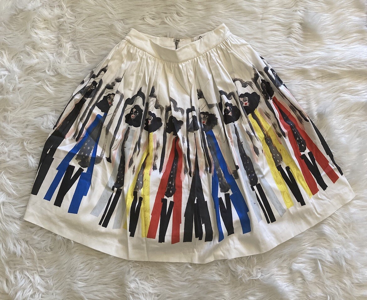 Alice + Olivia New Stacey Montage Pleated Skirt White Multicolor