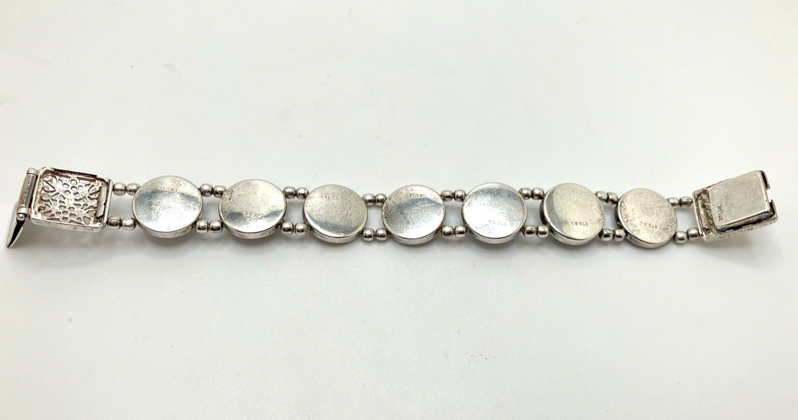 Abalone Shell Panel Link German Silver Bracelet 7… - image 9