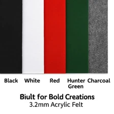 3.2mm Thick Acrylic Felt Sheets – 12" x 18" Multi-Color or Single Color Options