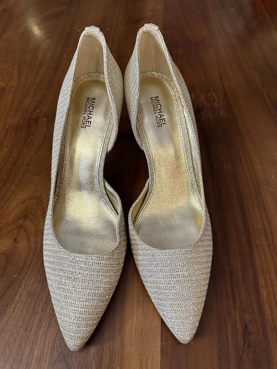 MICHAEL KORS GOLD GLITTER CHAIN MESH PUMPS HEELS SPARKLE SIZE 8 M VGUC
