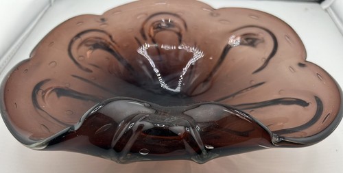 Purple Art Glass Dish Purple 9” - Picture 2 of 8