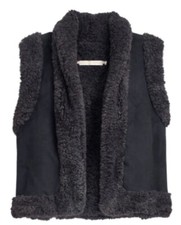 Marie Oliver Faux Suede Sherpa Fleece Lined Cropped Open Vest Medium Euc Black