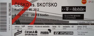 mint VIP TICKET 8.10.2010 Czech Republic Tschechien - Scotland Schottland
