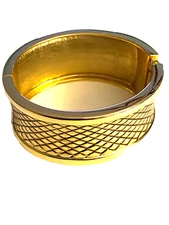 Gold Tone Cross Hatch Designed Hinged Bracelet