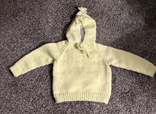 Homemade Knit Yellow Toddler Sweater with Hood Back Zipper Access