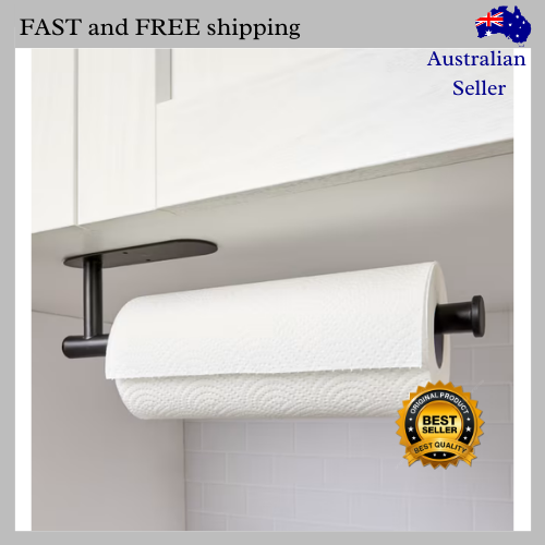 Kitchen Hanger Paper Roll Cabinet Towel Holder Black Rack Shelf Wall Adhesive - Picture 1 of 6