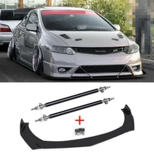 For Honda Civic SI 2006-2019 Front Bumper Lip Splitter Chin Spoiler + Strut Rods