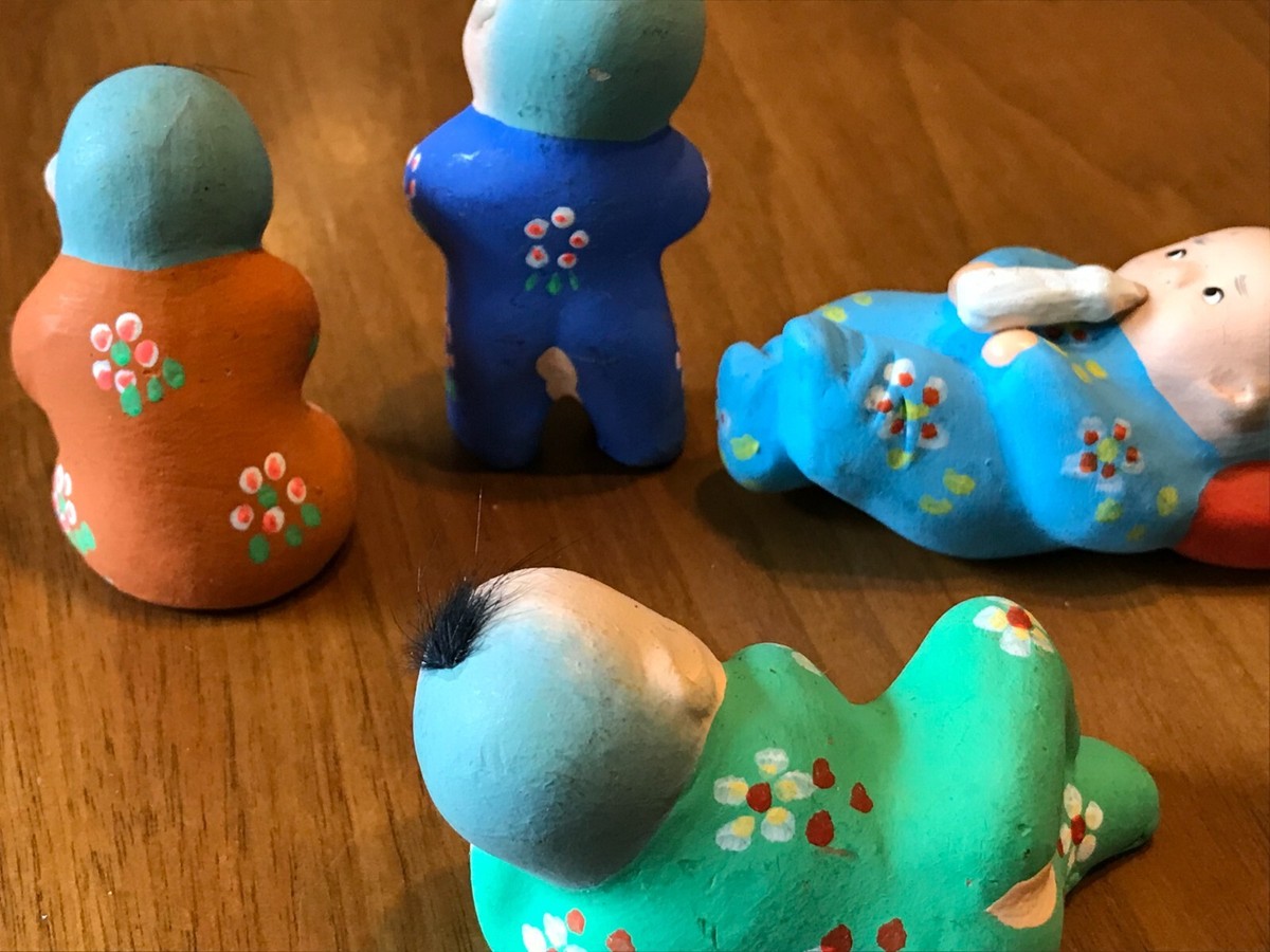 Set 4 Vintage Asian Japanese Oriental Cute Baby Figurines Hand