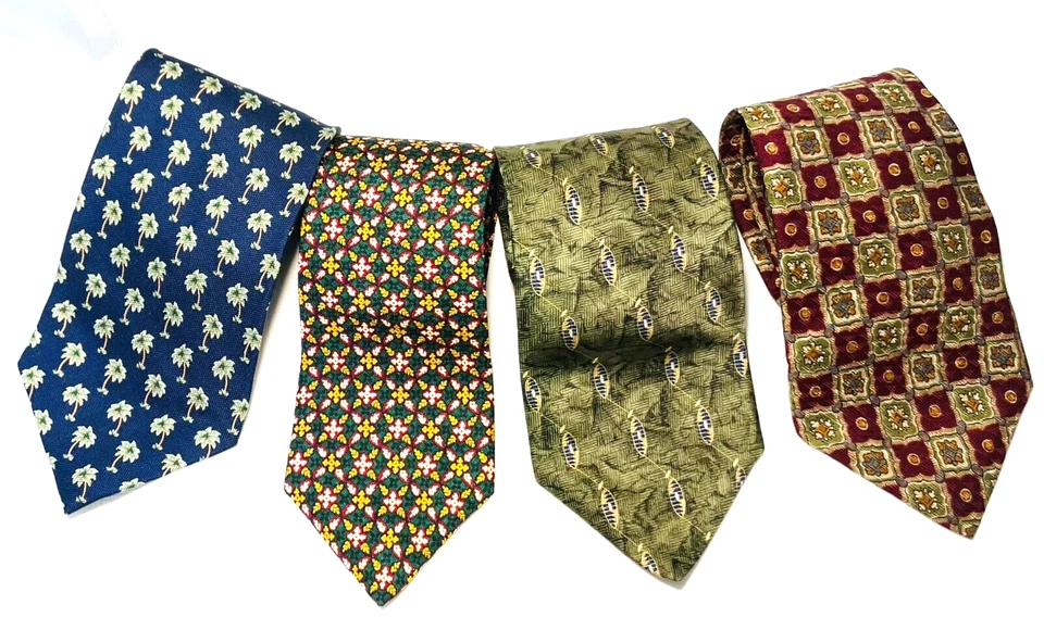 LOTE de 4 Corbatas de Seda Corbata Gap Bill Blass Tommy Bahama Rojo Verde Azul Palmeras Foto 4 de 4