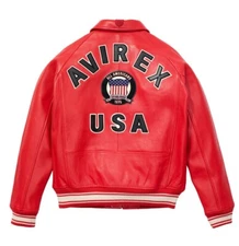 AVIREX U.S.A. CLASSIC ICON LEATHER JACKET IN RED SIZE XLARGE