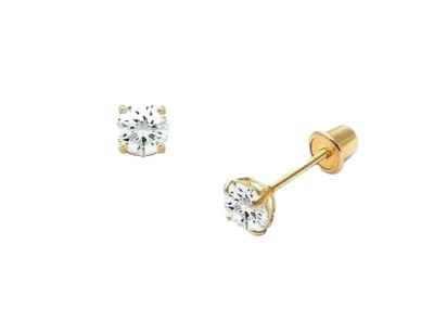 Echte runde Diamant Korb Set Ohrstecker Schraubverschluss in 10k Gelbgold