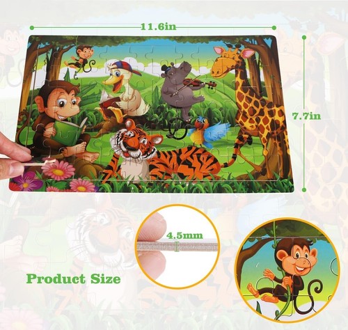 Wooden Jigsaw Puzzles Set of 3 for Kids Age 4-8 Year Old 60 Piece Animals Toys - Picture 7 of 7