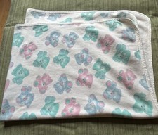 Vintage Carter's Pastel White Blue Green Pink Teddy Bear Baby Blanket 90 sCotton