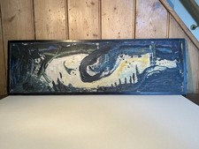 Quadro modernista vintage olio su tavola "SPAWNING n.2" di Elisabeth Hamilton.