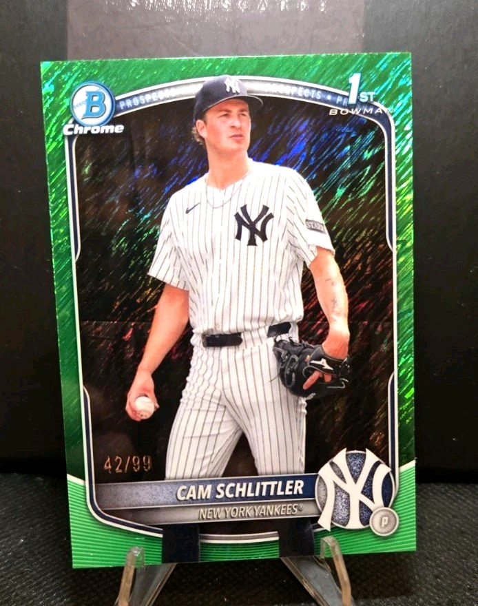 Cam Schlittler ● (RC) ● 2025 Bowman Chrome #BCP-166 ● Green Shimmer /99 ● NM+
