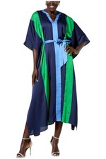 IMAN Global Chic Women's Belted Caftan Dress Navy