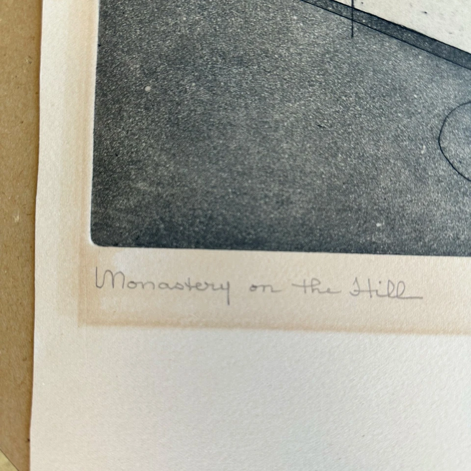 Sister Elizabeth Browne OSU Signed Vintage Etching Aquatint "Monastery on Hill" - Image 3 of 4