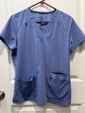 Beyond Scrubs Blue Women  s Scrub Top Medium Medical Shirt M Pockets