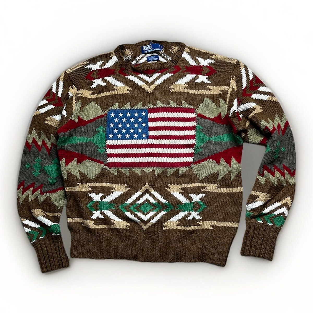 Polo Ralph Lauren Aztec Southwestern USA Flag Sweater Small Linen Silk RRL  Style