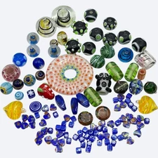 Vtg to Now Glass Beads Lampwork Art Millefiori Swirl Variety Jewelry Mixed Lot