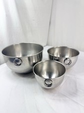 3 Vtg Kaylan Mixing Bowls "O" Rings Stainless Steel Nesting Thumb Handle USA FSh
