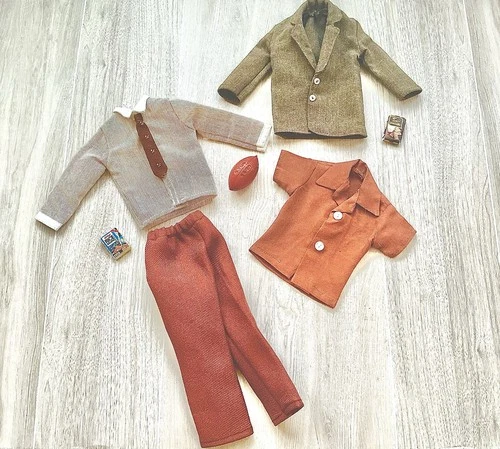 Barbie Ken Clone Doll Outfit Brown Suit Shirt Pants & Accessories Vintage 1970s
