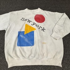 Vintage New York Sweatshirt Mens XL White Abstract Shapes Graphic Pullover