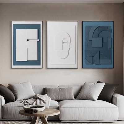3 Pieces 3D Sandstone Wall Art, Black Metal Framed Modern Abstract Relief Wal...