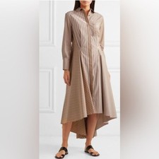 BRUNELLO CUCINELLI Striped-Poplin Midi Shirtdress Small