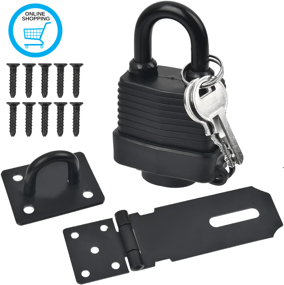 Door Latch Hasp Padlock, 5 Inch Hasp and Staple Lock Heavy Duty Shed Lock Latche