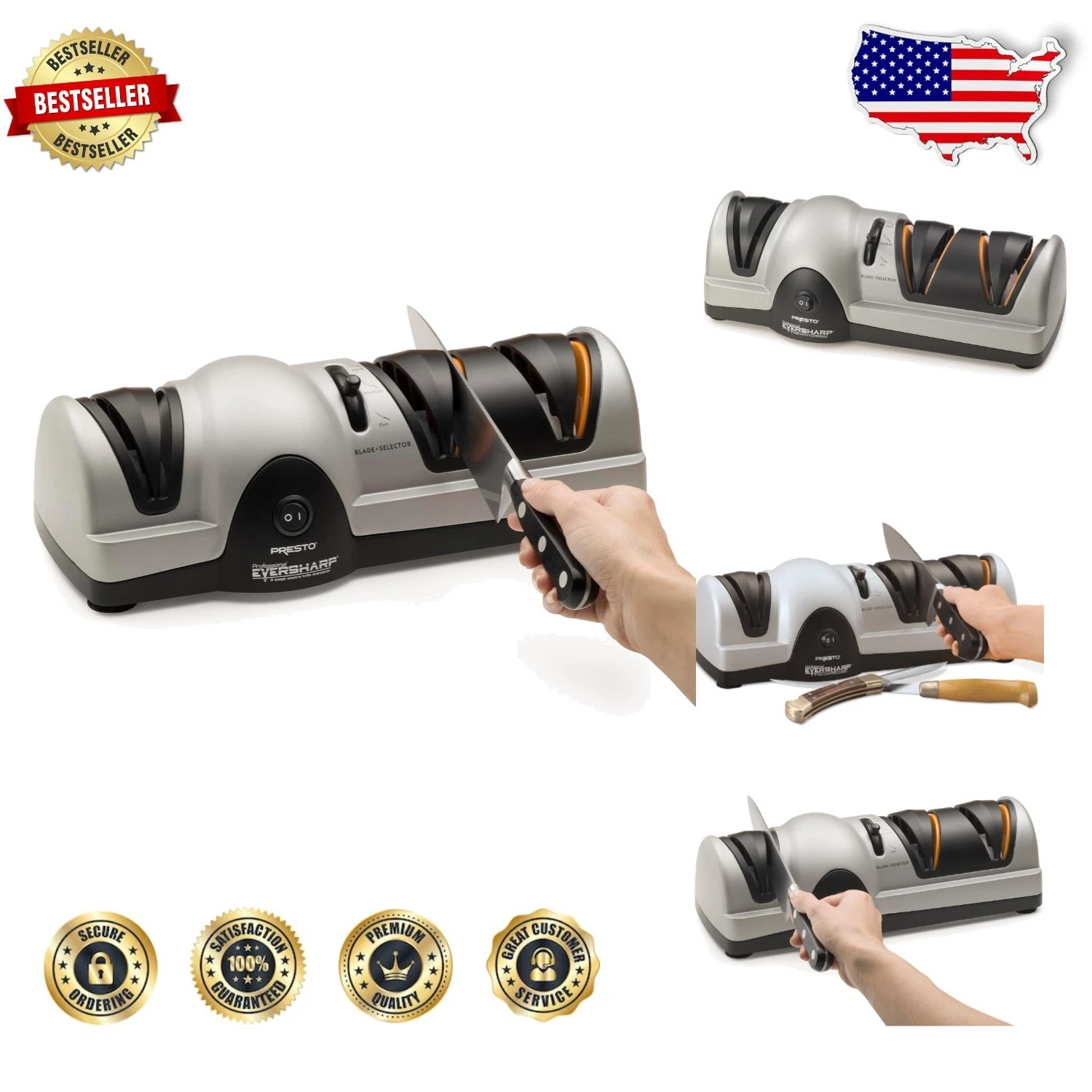 Easy 3-Stage Electric Knife Sharpener, Professional Sapphire Wheels, All Knives