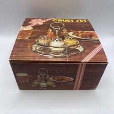 Vtg Prima Glass Cruet Set NIB Mid Century Modern Oil Vinegar Salt Pepper Mustad