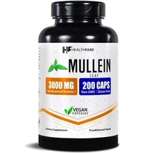 Healthfare Mullein Leaf Capsules  3000mg  200 Count  Support Lung Cleanse