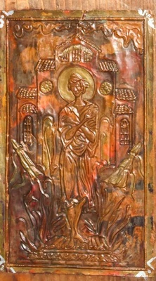 Vintage 26 cm copper decorative hand made Bass relief religious sculpture - Bild 1 von 4