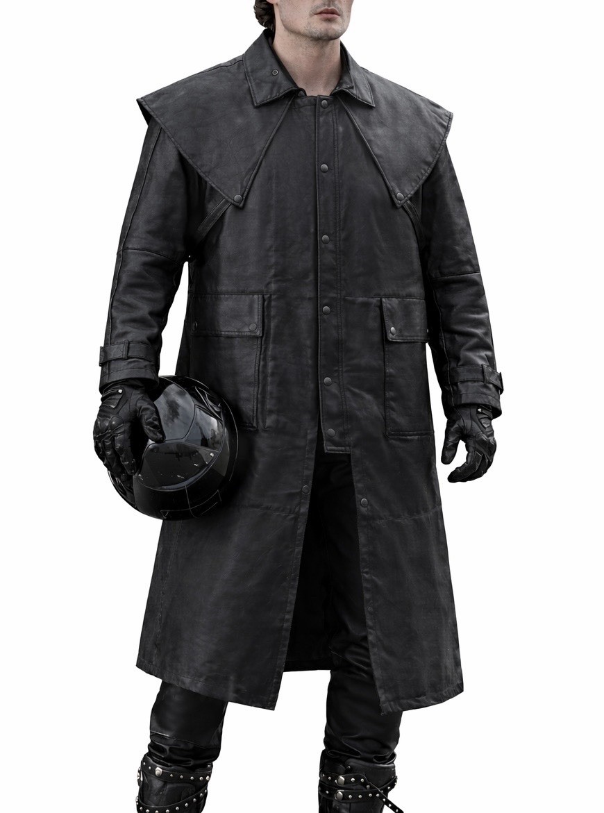 ロストコントロール　 BUFF LEATHER COAT　サイズ２　黒 Genuine Old School Leather Duster Men's Black Full Length