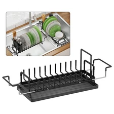 Small Dish Drying Rack Expandable Dish Drainer Over Sink w/ Silicone Drying Tray