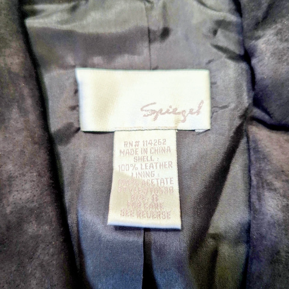 Chaqueta de cuero de gamuza de lujo negra Spiegel vintage para mujer talla 8 pequeña Foto 3 de 4