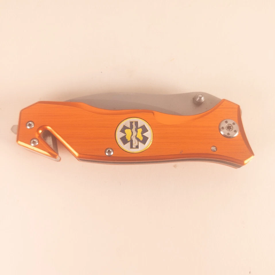 Cuchillo de rescate EMS EMT cuchillo de bolsillo plegable naranja cortador de cinturón de seguridad estrella de la vida Foto 4 de 4
