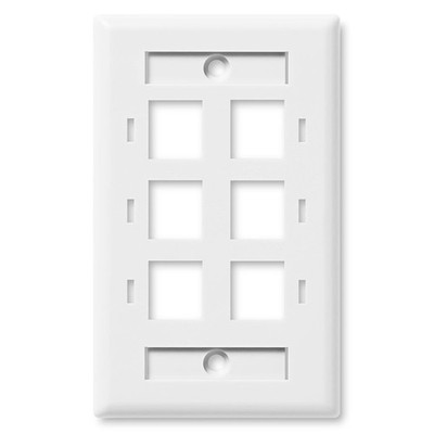 NavePoint Keystone Jack Wall Plate 6-Port, Single Gang, White, 10-Pack