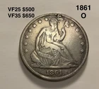 1861-O Seated Liberty Half Dollar VF Details *Holed and Filed* Nicely Toned