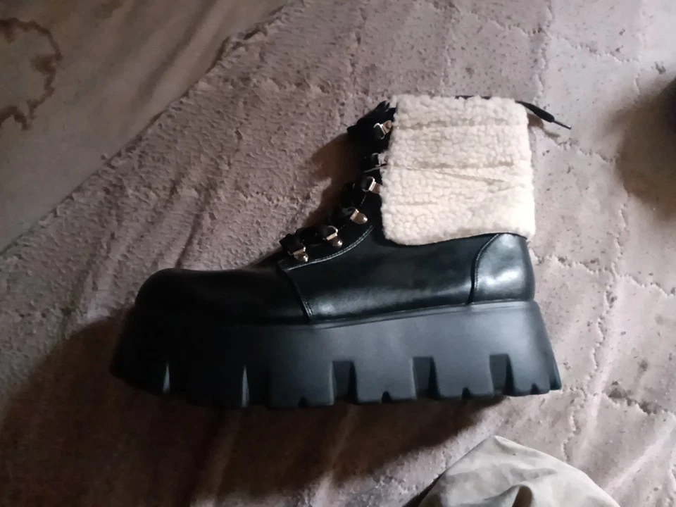 Куклы убить плащ Robbin размер 7 коренастый платформе ботильоны искусственного меха кожи черный - Изображение 4 из 4