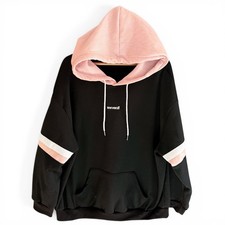 Ladies Black Pink Hoodie Werewolf Embroidered Sweatshirt Jumper Top Size 22