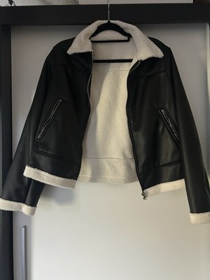 schwarz-weiße Shein-Jacke, kaum getragen, Größe L, warmer Stoff- nicht zu warm