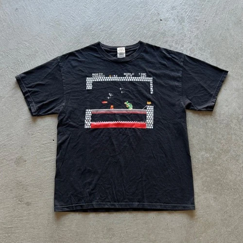 Vintage Super Mario Bros Shirt Size Large Black World 8-4 NES Videogame Nintendo