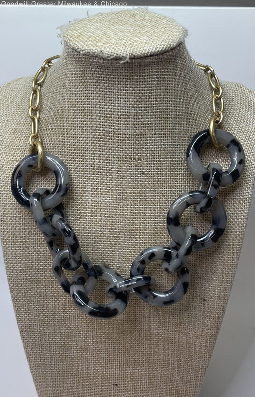 J. Crew Gold Tone Grey Faux Tortoise Shell Chain Statement Necklace 56.3g